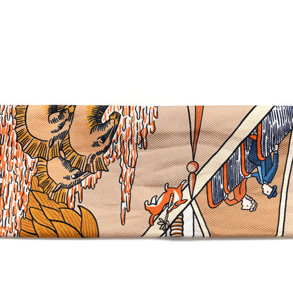 Hermes Silk Animapolis Plumetis Twilly Ocre Vert Orange 6 of 7