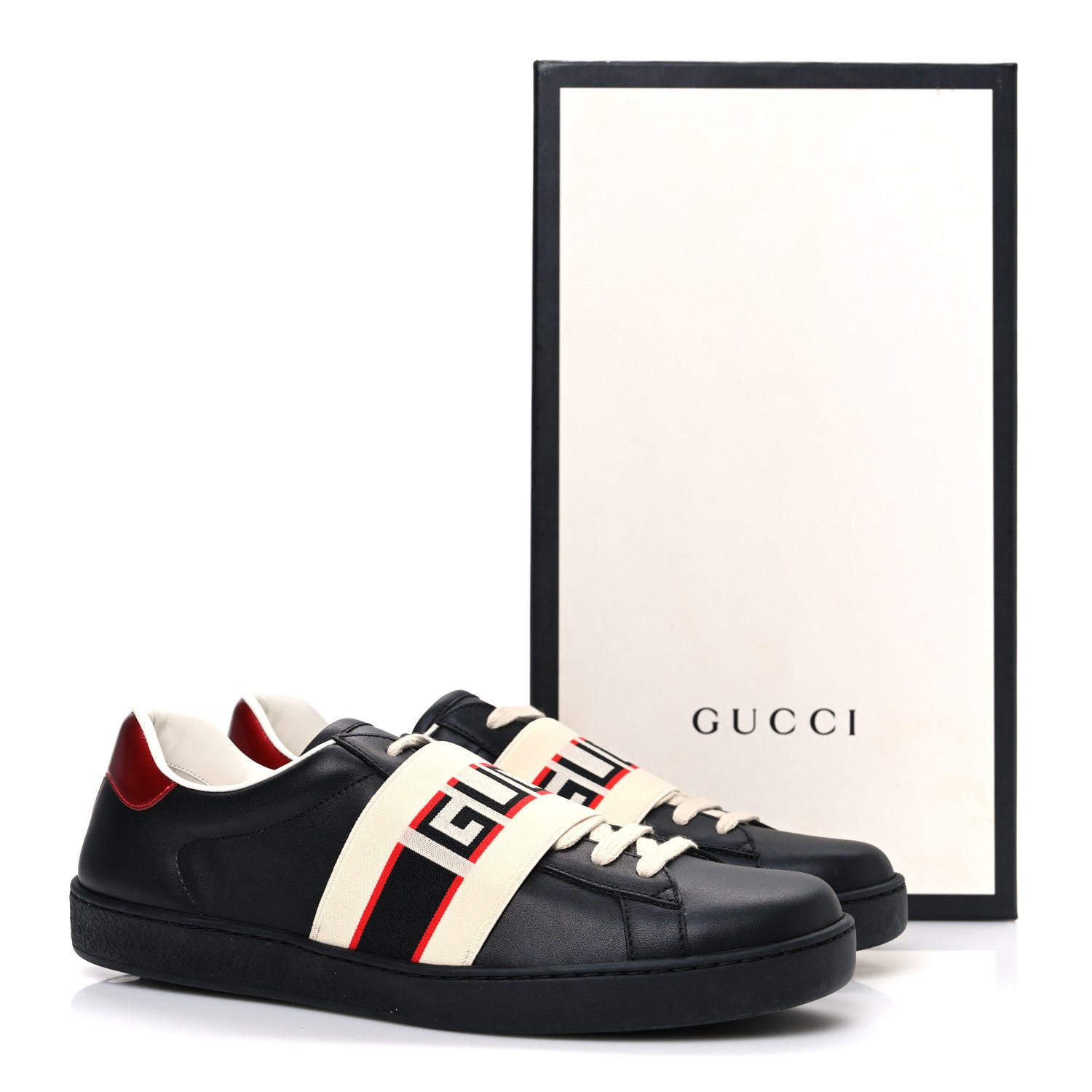 Gucci Calfskin Stripe Mens New Ace Sneakers 8.5 Black Ecru Red Flame  1797812 – FASHIONPHILE