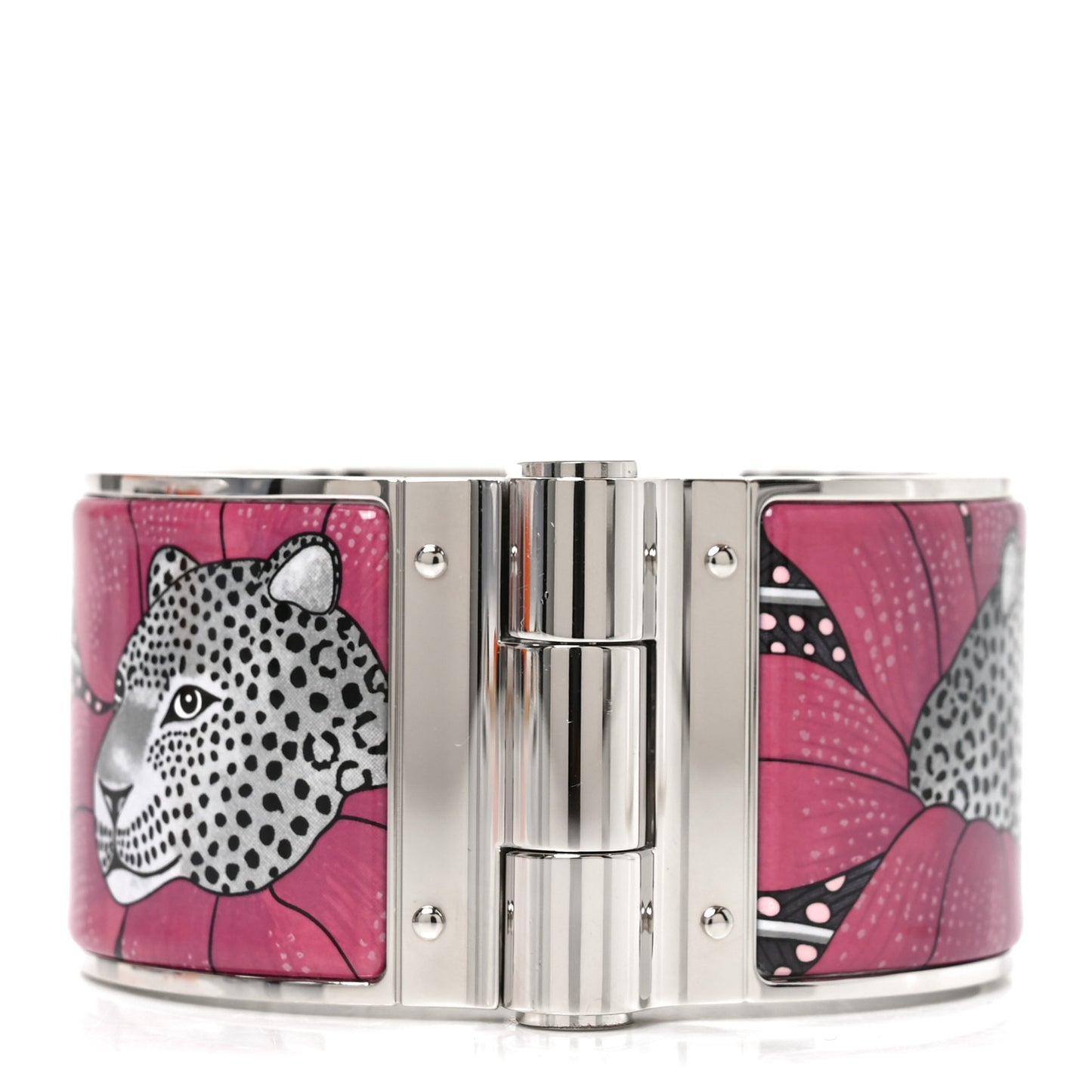 Enamel Printed Extra Wide Charniere Baobab Cat Hinged Bracelet M Faux Gris
