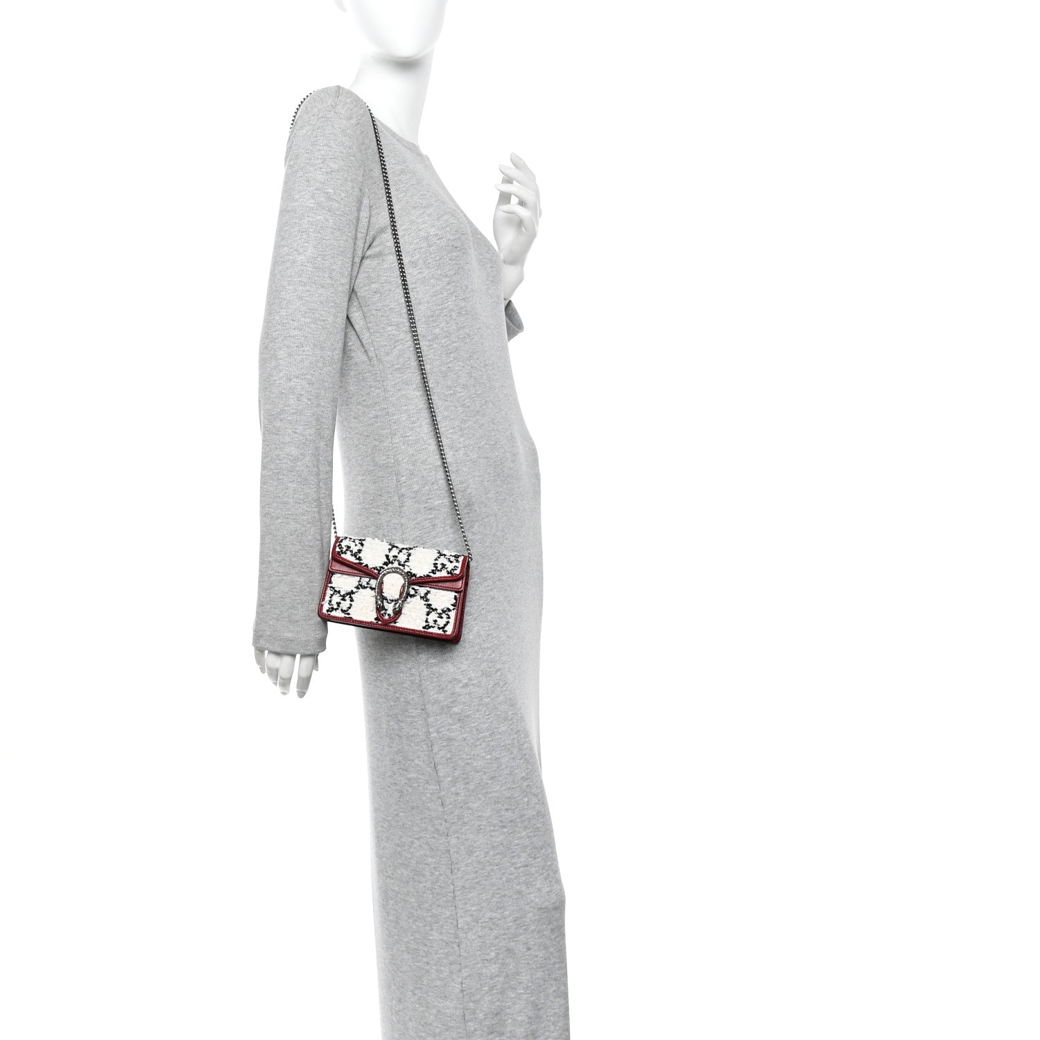 Gucci Tweed GG Monogram Super Mini Dionysus Shoulder Bag White Black Romantic Cherry 2 of 10