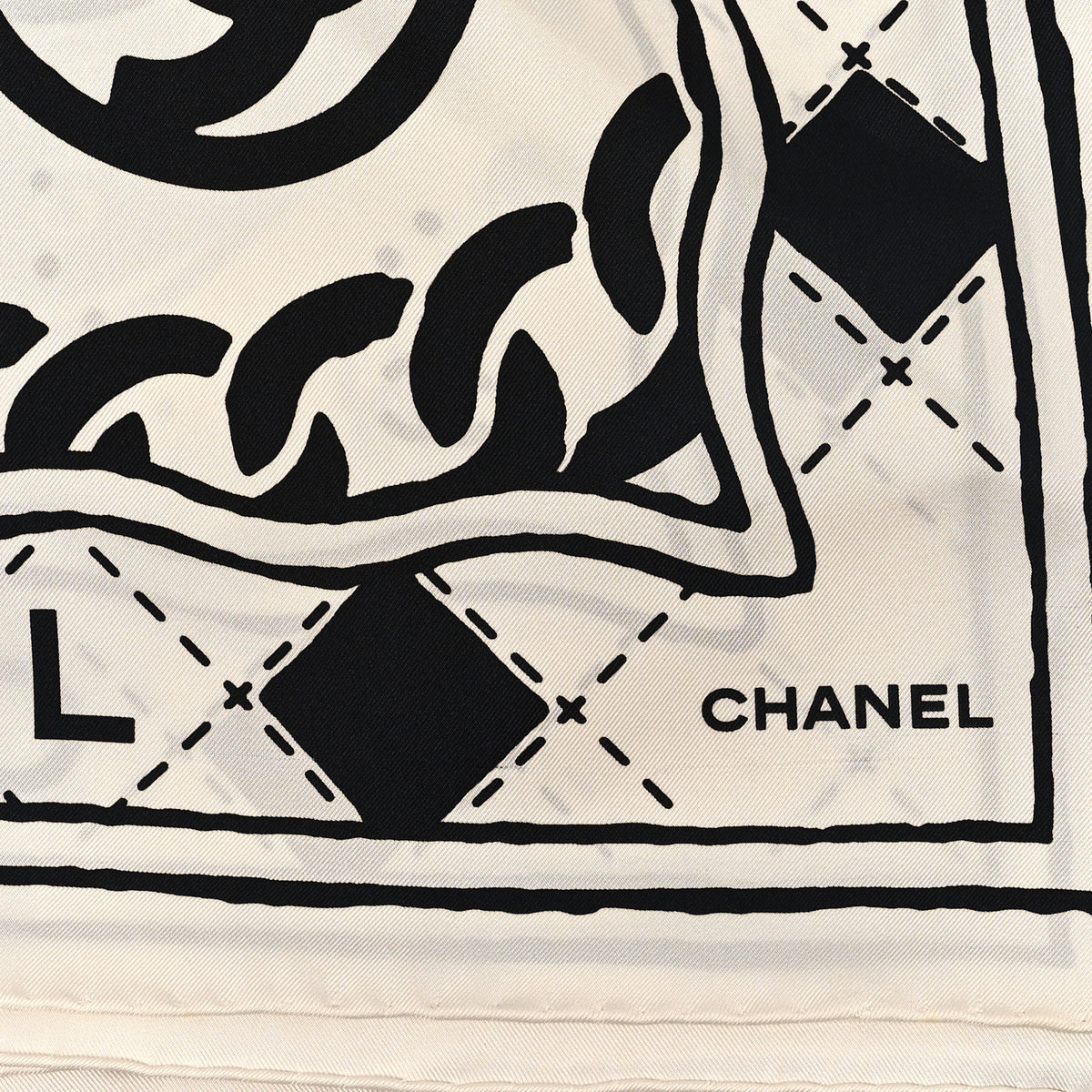 Silk CC Square Scarf White Black