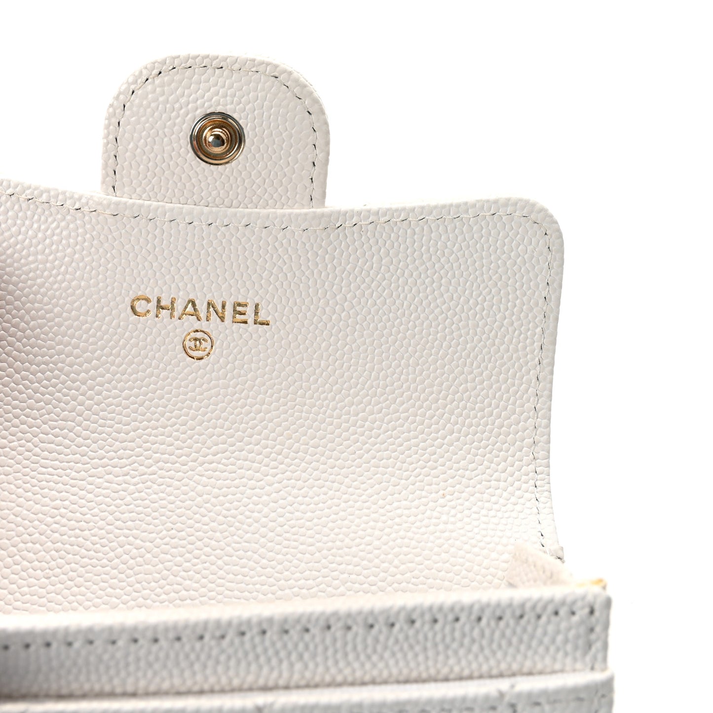 Caviar Quilted Flap Card Holder Wallet White