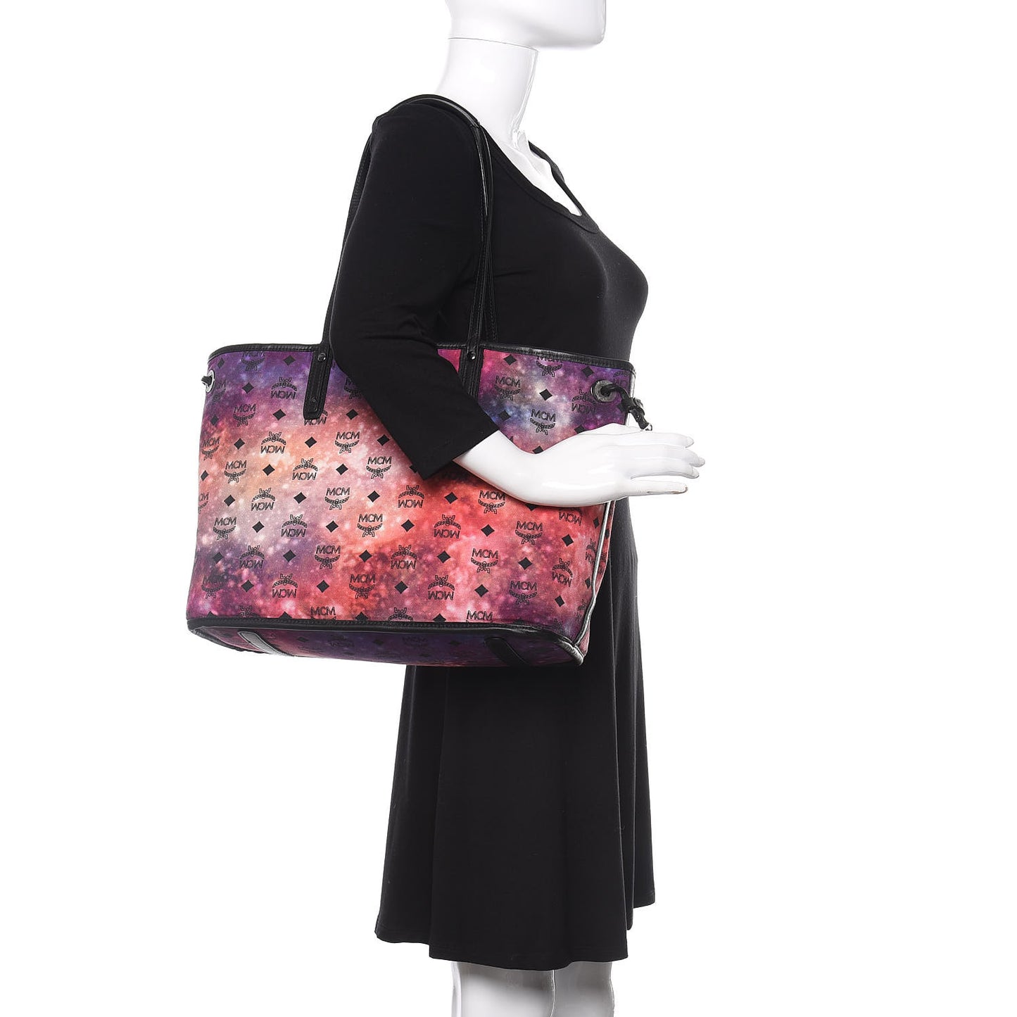 Metallic Visetos Medium Reversible Shopper Tote Silver Black