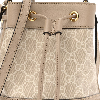Gucci GG Supreme Monogram Textured Calfskin Web Mini Ophidia Bucket Bag Beige Mystic White Oatmeal 7 of 11