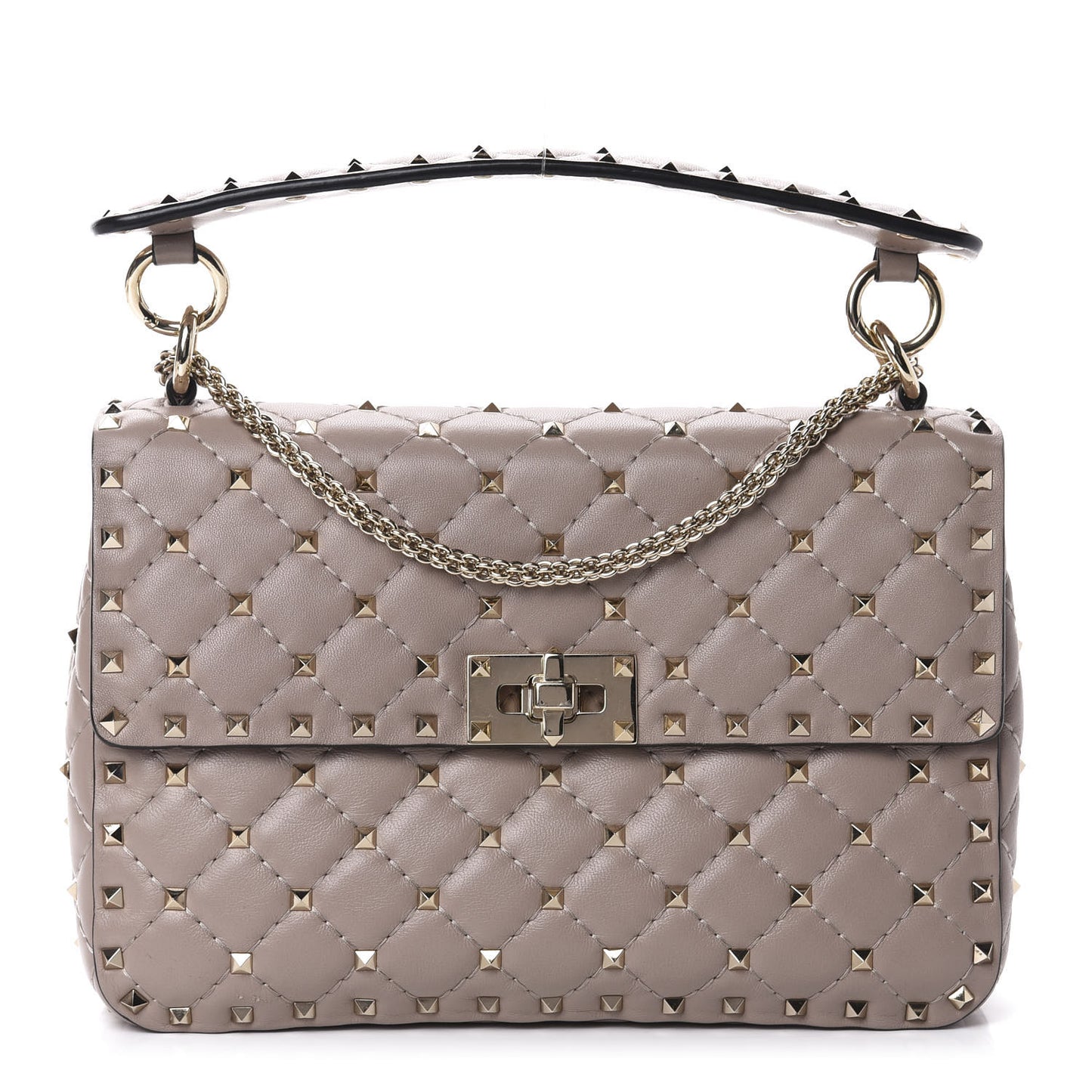 Lambskin Medium Rockstud Spike Shoulder Bag Poudre
