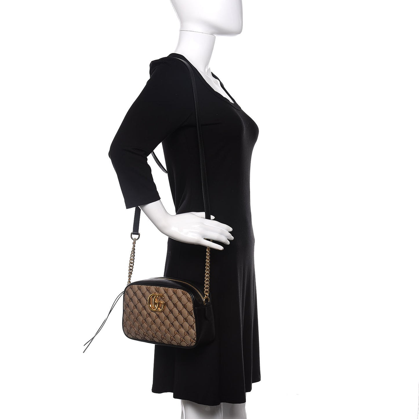 Monogram Matelasse Diagonal Small GG Marmont Chain Shoulder Bag Beige Black