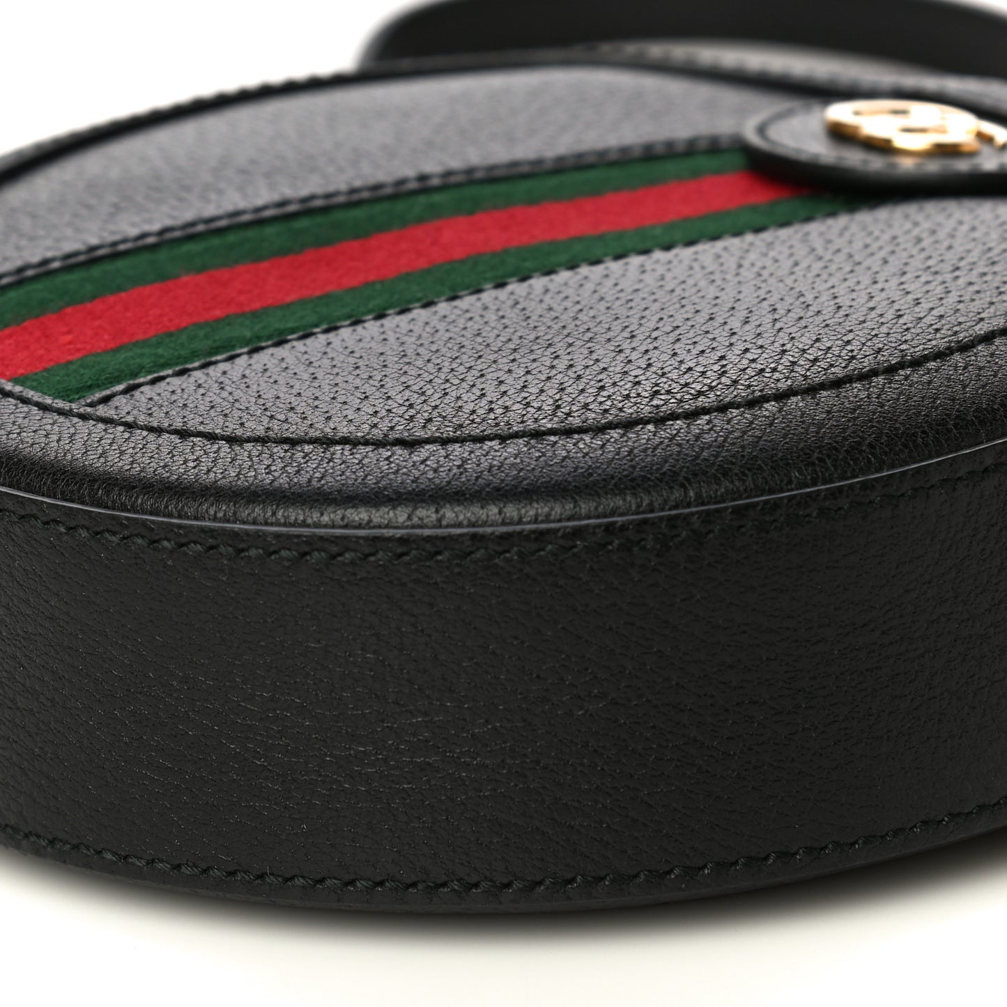 Grained Calfskin Web Mini Ophidia Round Shoulder Bag Black