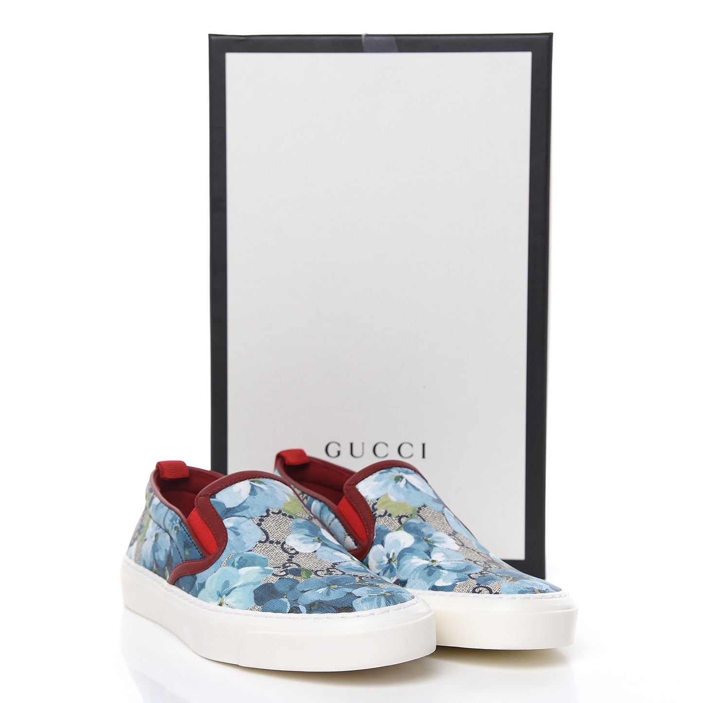 GG Supreme Monogram Blooms Womens Slip On Sneakers 35.5 Beige Blue Navy Red