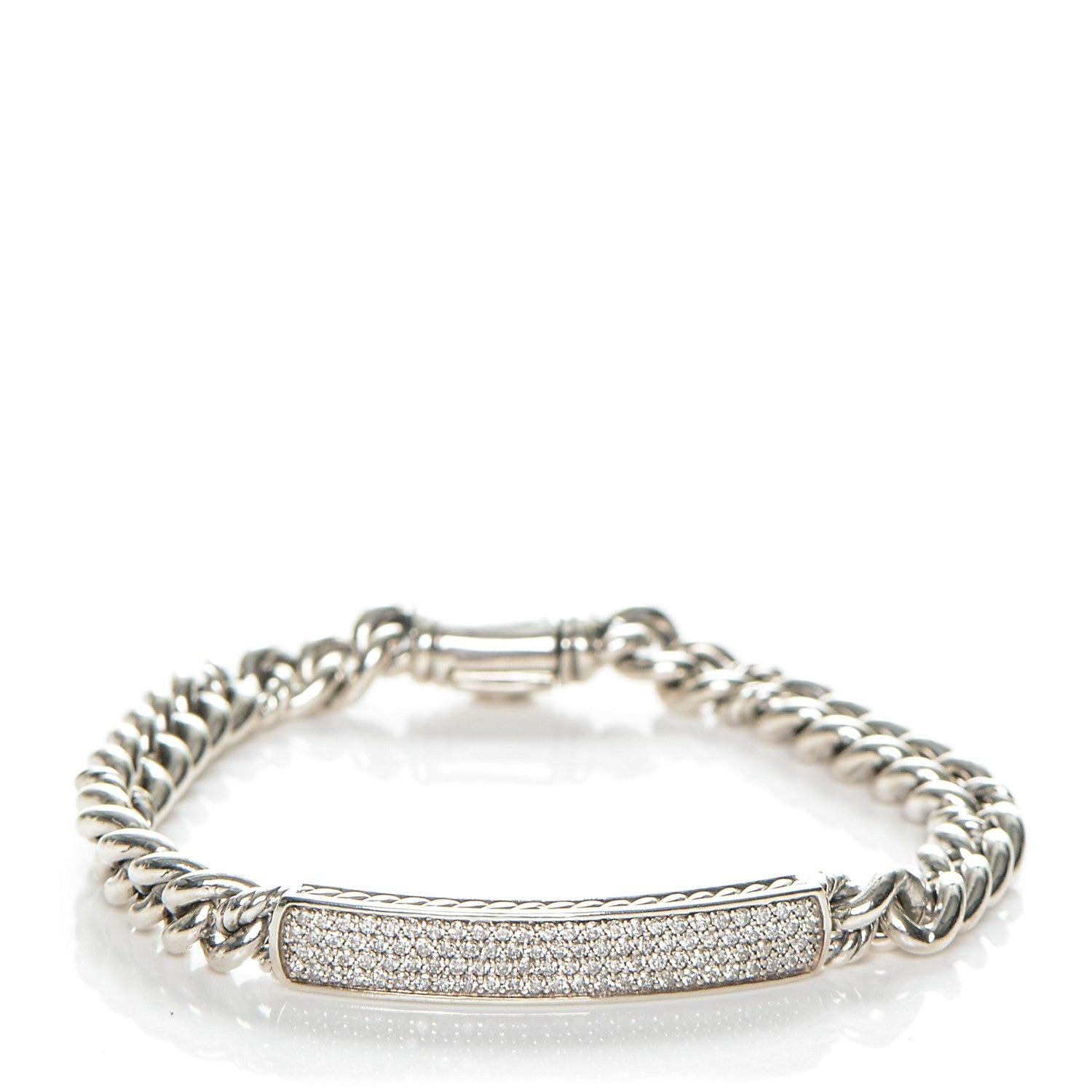 David Yurman Sterling Silver Pave Diamond 6mm Petite ID Bracelet 1 of 6