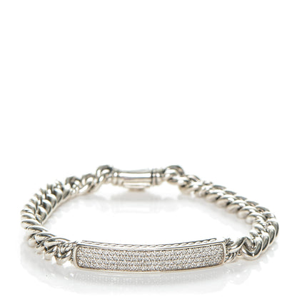 David Yurman Sterling Silver Pave Diamond 6mm Petite ID Bracelet 1 of 6