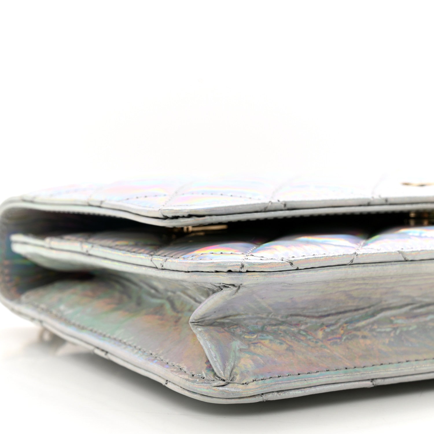 Chanel Iridescent Goatskin Quilted Wallet On Chain WOC Silver 10 of 12