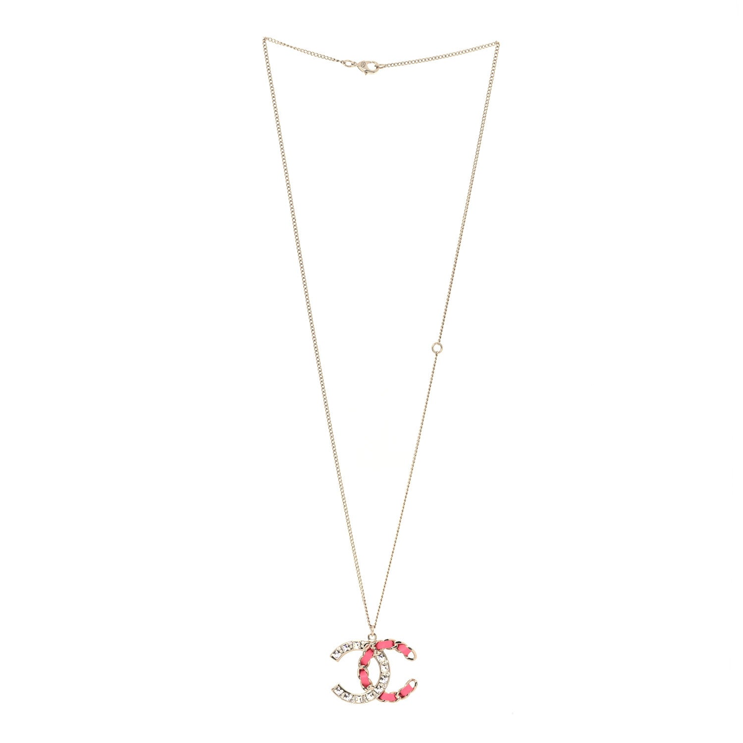 Chanel Lambskin Baguette Crystal CC Necklace Gold Pink 2 of 5