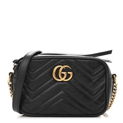 Gucci Calfskin Matelasse Mini GG Marmont Chain Shoulder Bag Black 1 of 15