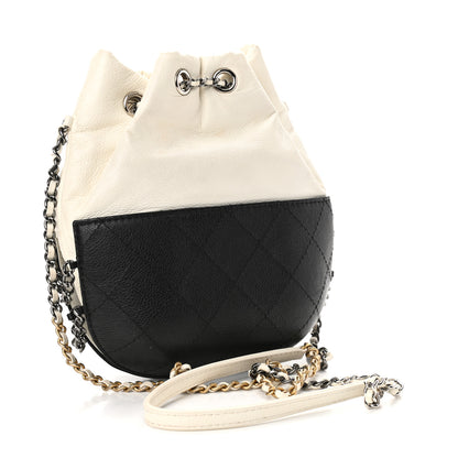 Chanel Aged Calfskin Quilted Small Gabrielle Bucket White Black 3 of 10