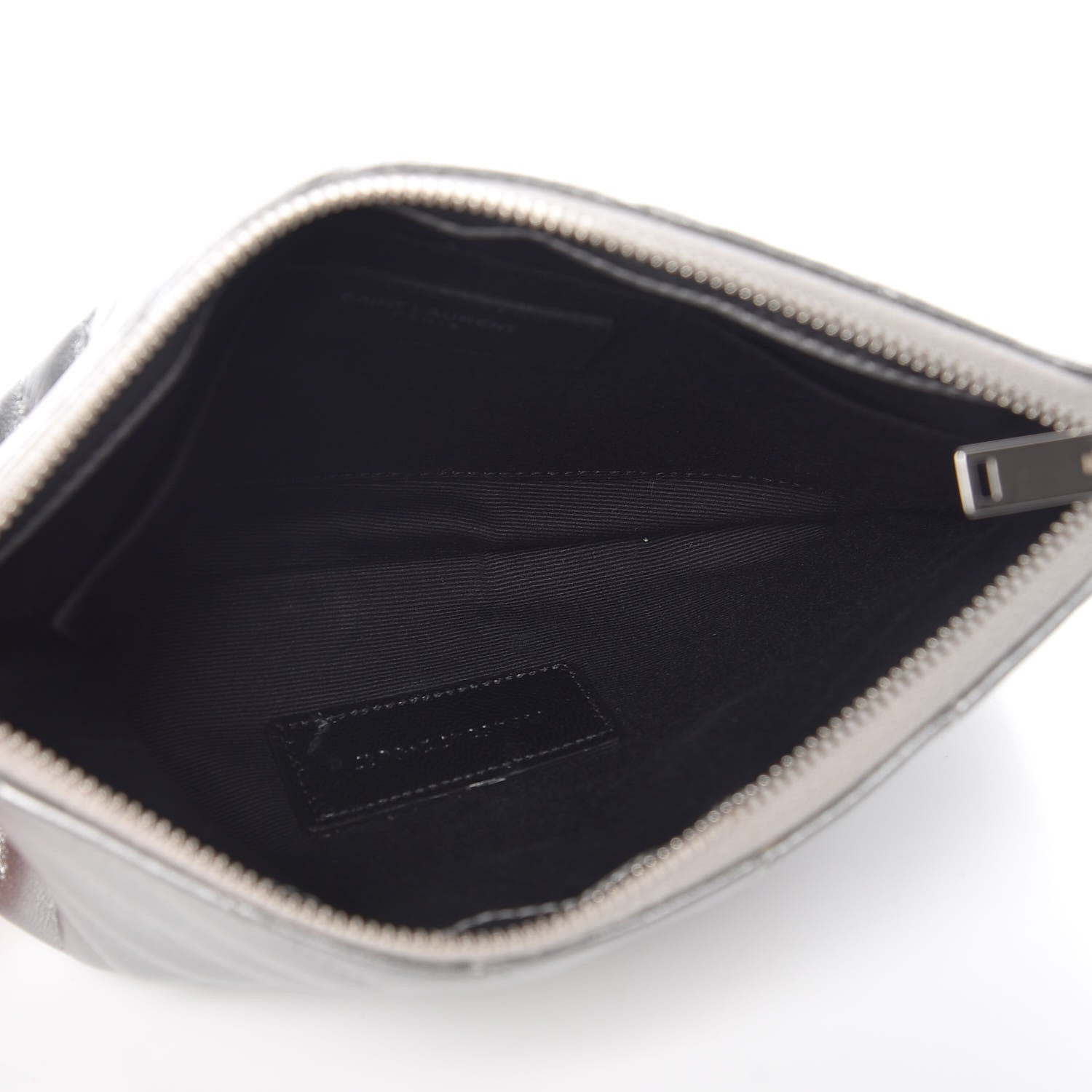 Saint Laurent Metallic Calfskin Matelasse Chevron Monogram Pouch Silver 5 of 16