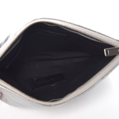 Saint Laurent Metallic Calfskin Matelasse Chevron Monogram Pouch Silver 5 of 16