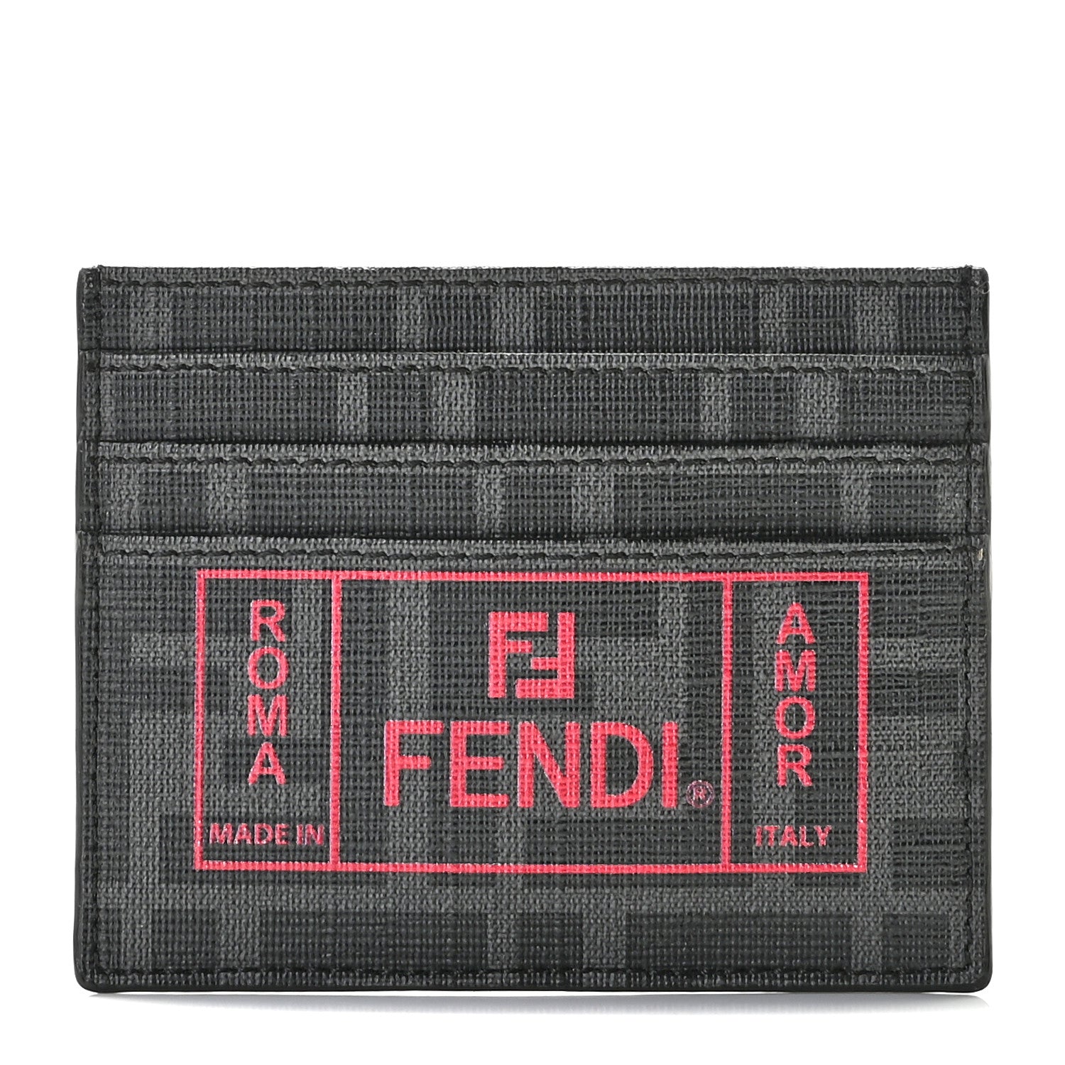 Fendi Glazed Fabric FF 1974 Roma Amor Card Holder Black Rosso 1 of 7