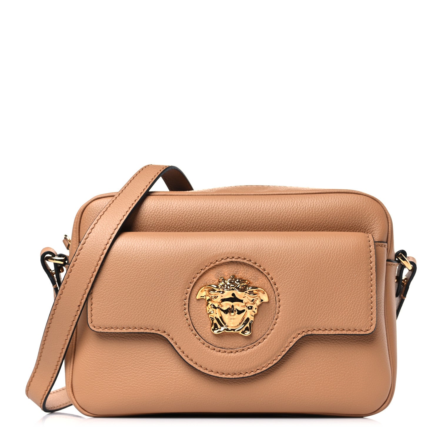 Versace Grained Calfskin La Medusa Shoulder Bag Brown 1 of 8