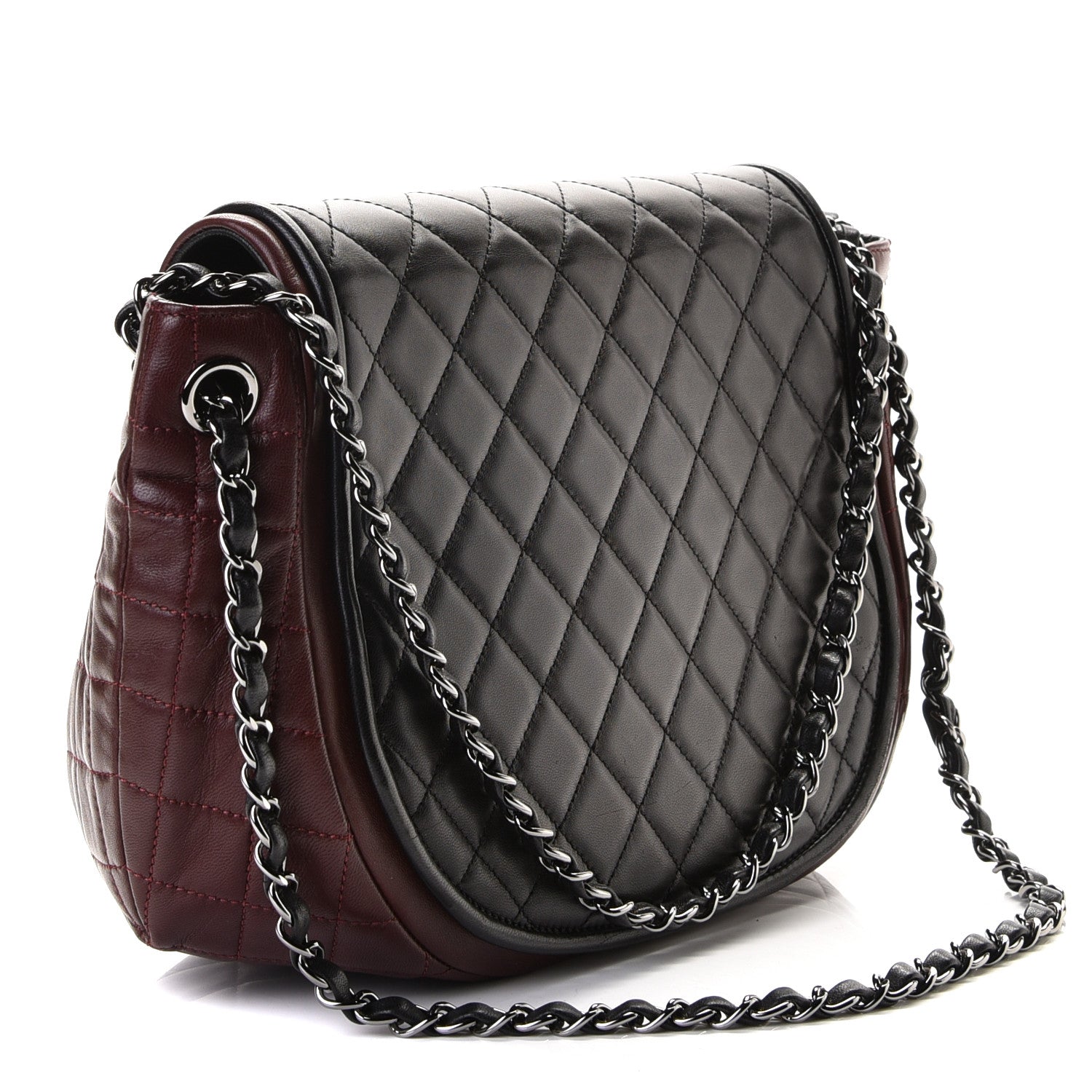 Chanel Lambskin Quilted Large Classic Twist Crescent Flap Black Burgundy 3 of 7