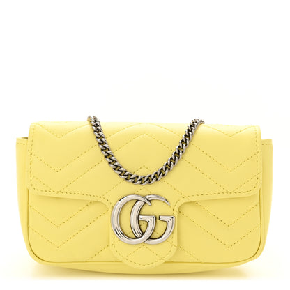 Gucci Calfskin Matelasse Super Mini GG Marmont Shoulder Bag Banana 1 of 12