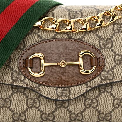Gucci GG Supreme Monogram Azalea Calfskin Web Mini Horsebit 1955 Chain Shoulder Bag Beige Ebony Brown Sugar 8 of 10