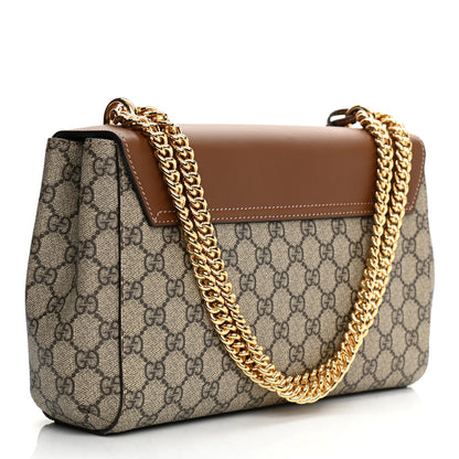Gucci GG Supreme Monogram Calfskin Padlock Slip Pocket Shoulder Bag Beige Cuir 3 of 11