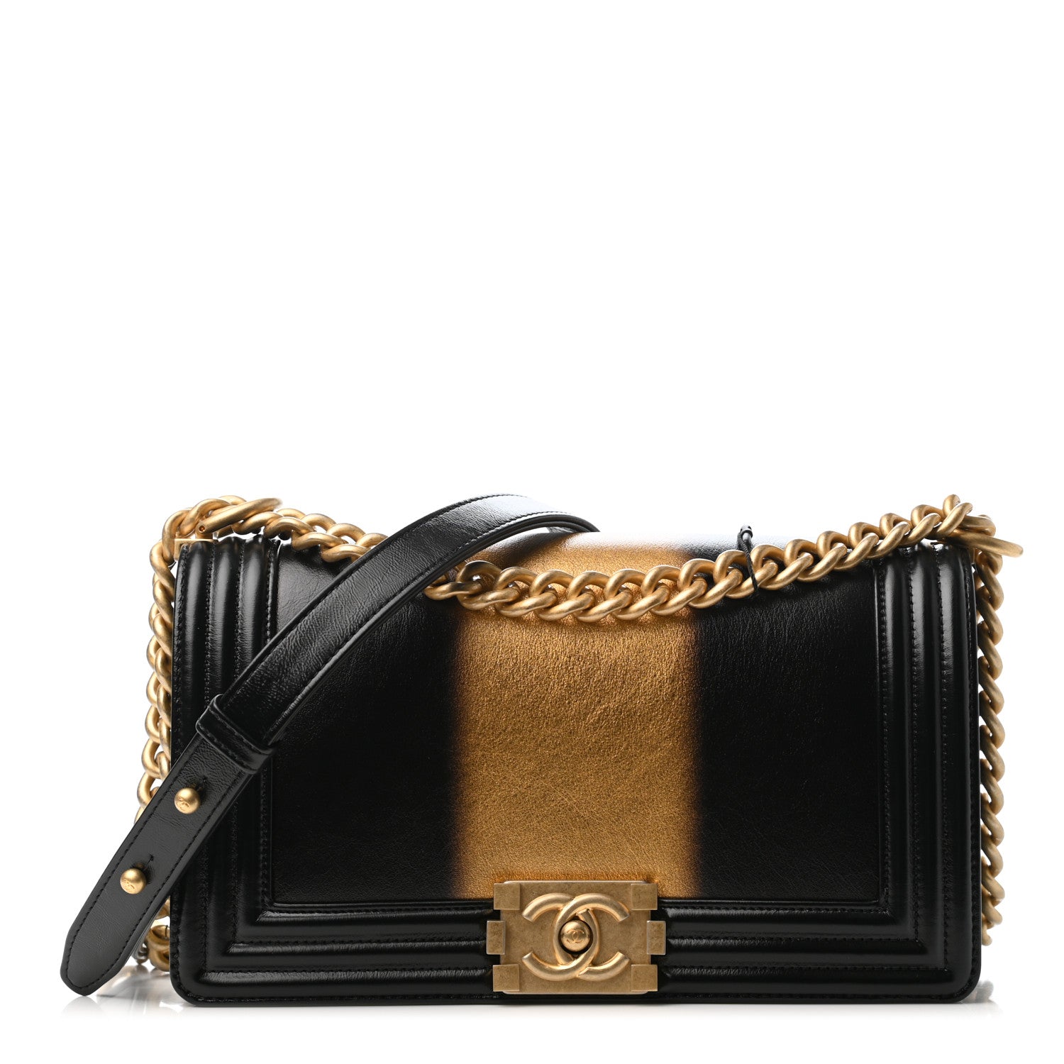 Chanel Metallic Glazed Calfskin Medium Boy Flap Black Gold 1 of 4