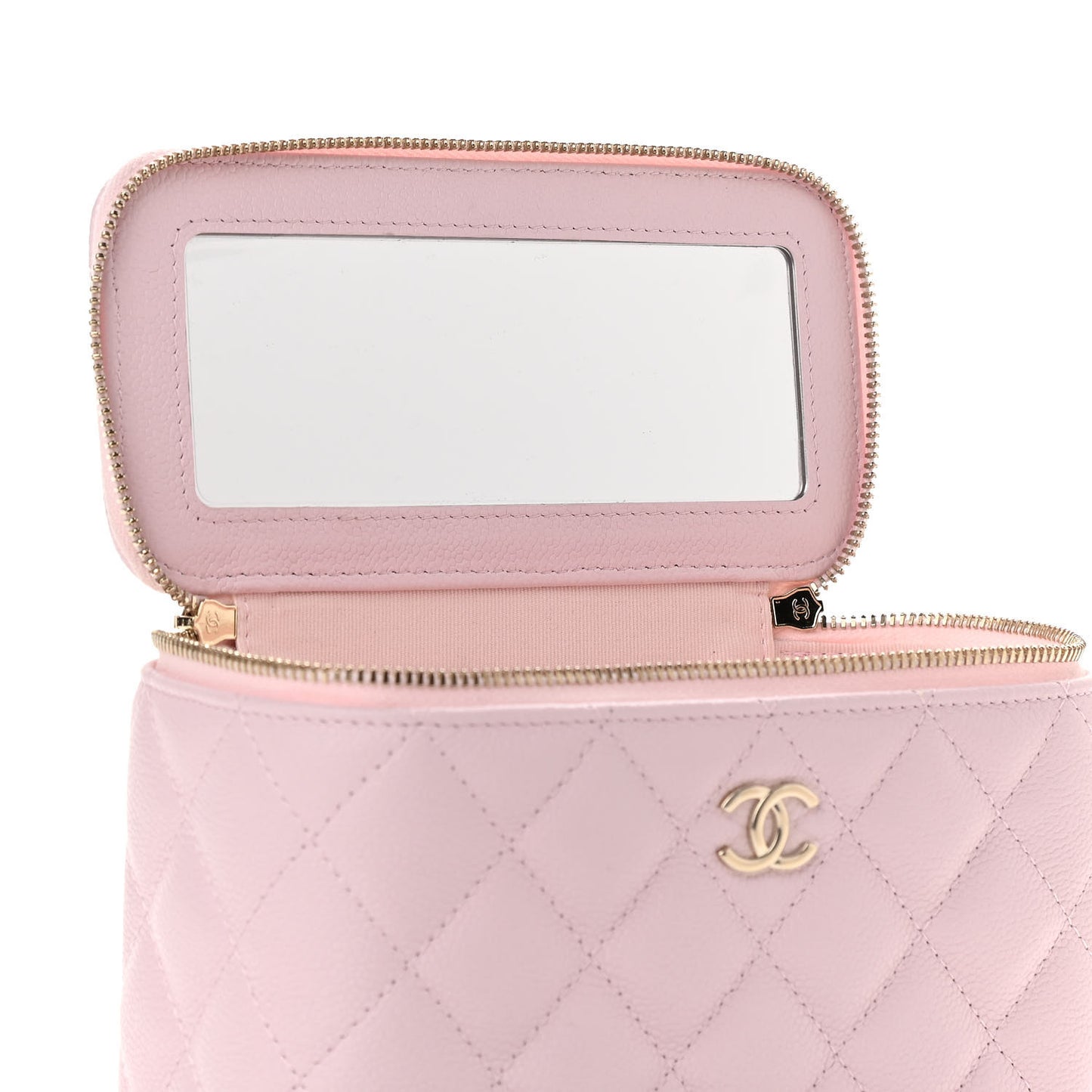 Caviar Quilted Small Tiny CC Vanity Case With Chain Light Pink
