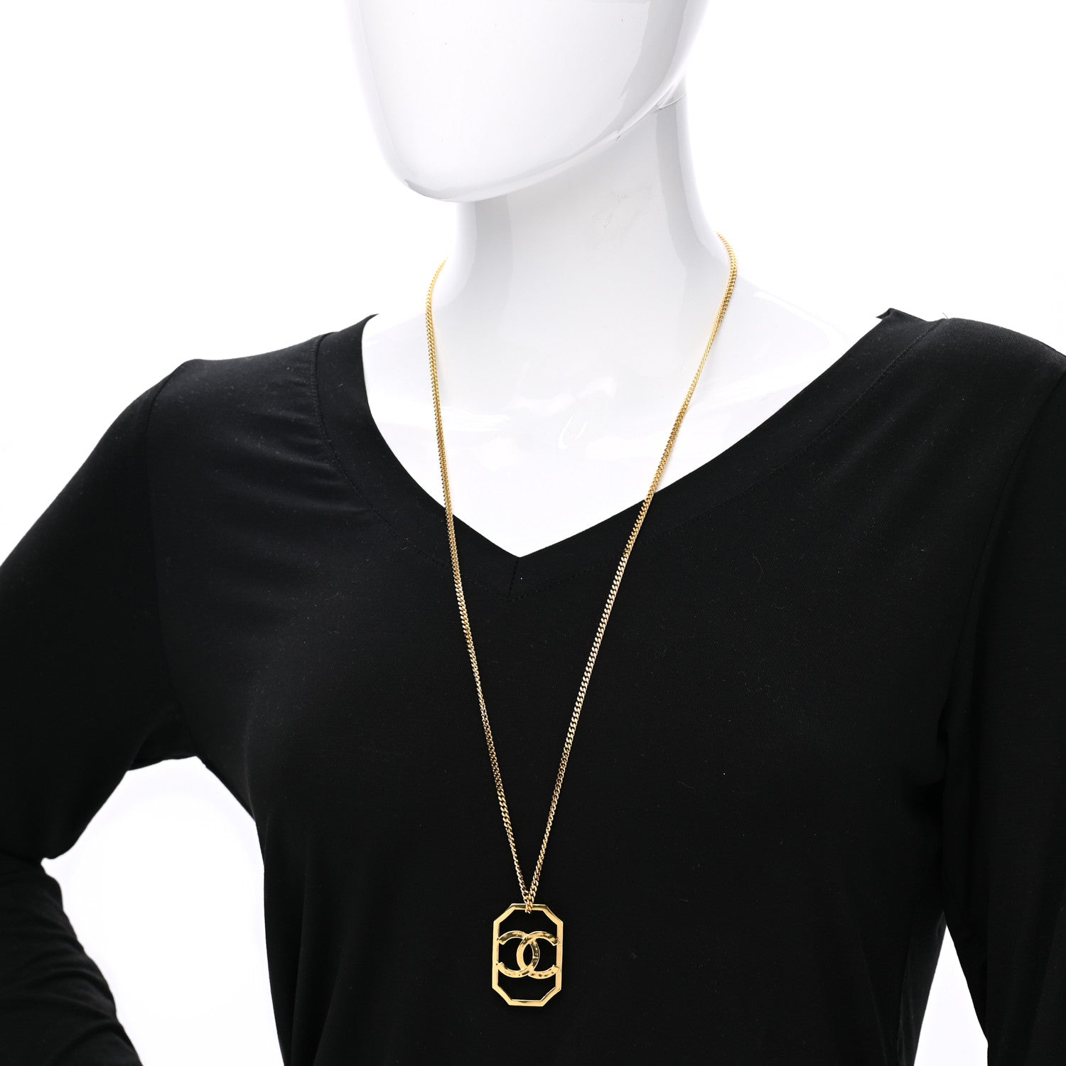 Chanel Metal CC Chain Pendant Necklace Gold 2 of 7