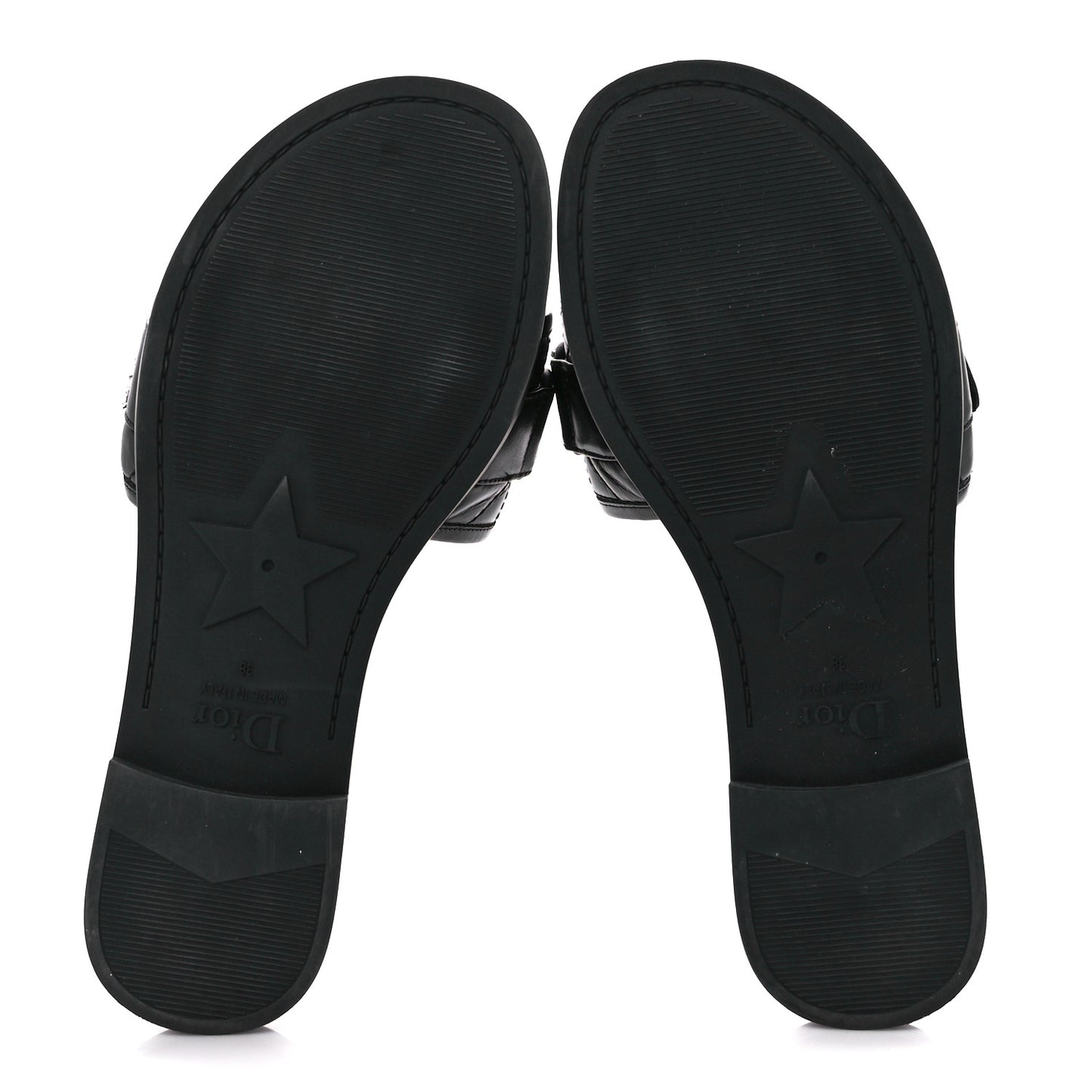 Calfskin Cannage Dio(r)evolution Slide Sandals 38 Black