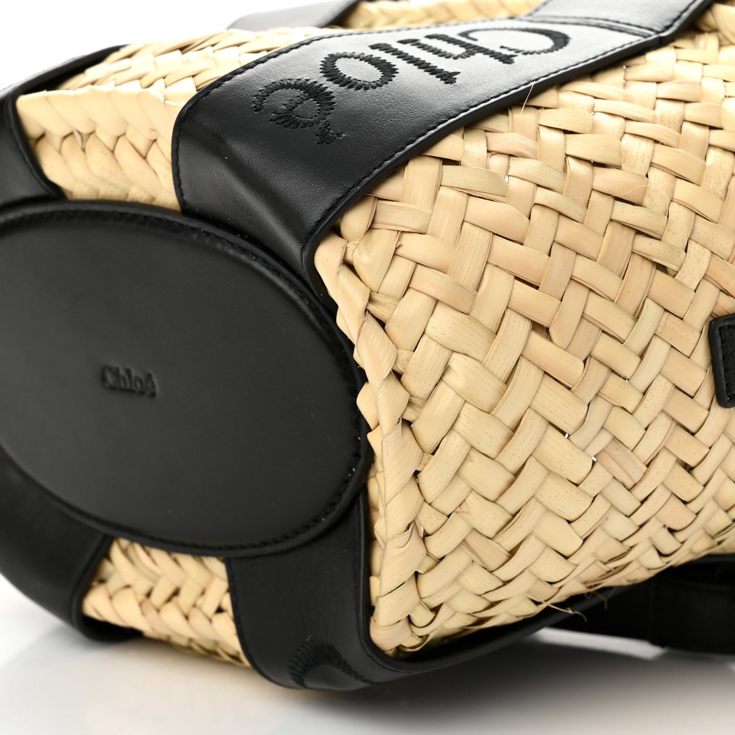 Raffia Smooth Calfskin Small Sense Basket Black