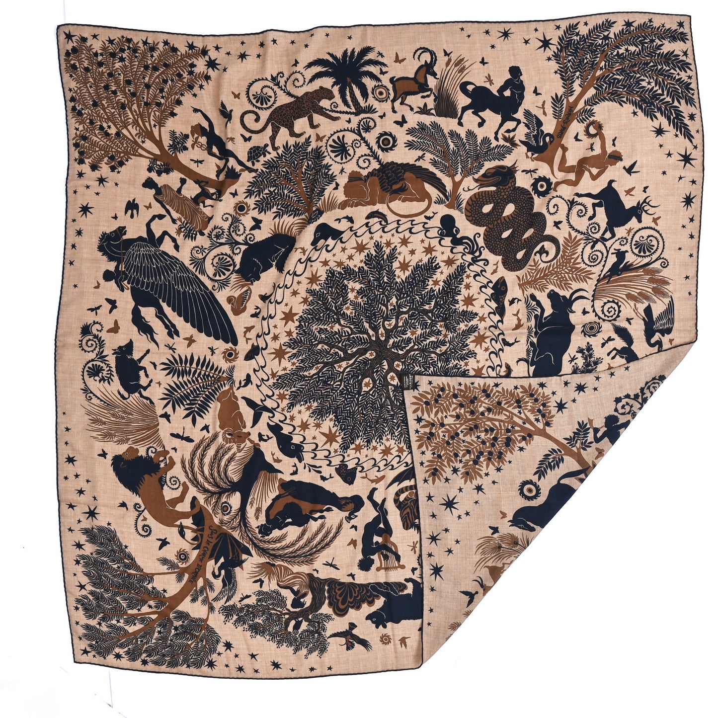 Silk Sous Le Charme d'Orphee Double Face Scarf 140 Caramel Caban Noisette