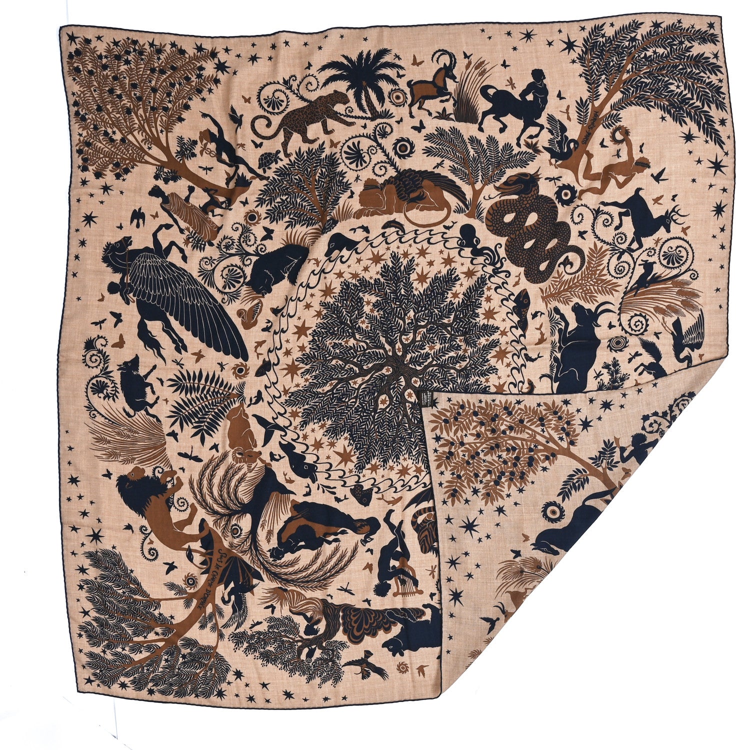 Hermes Silk Sous Le Charme d'Orphee Double Face Scarf 140 Caramel Caban Noisette 3 of 4
