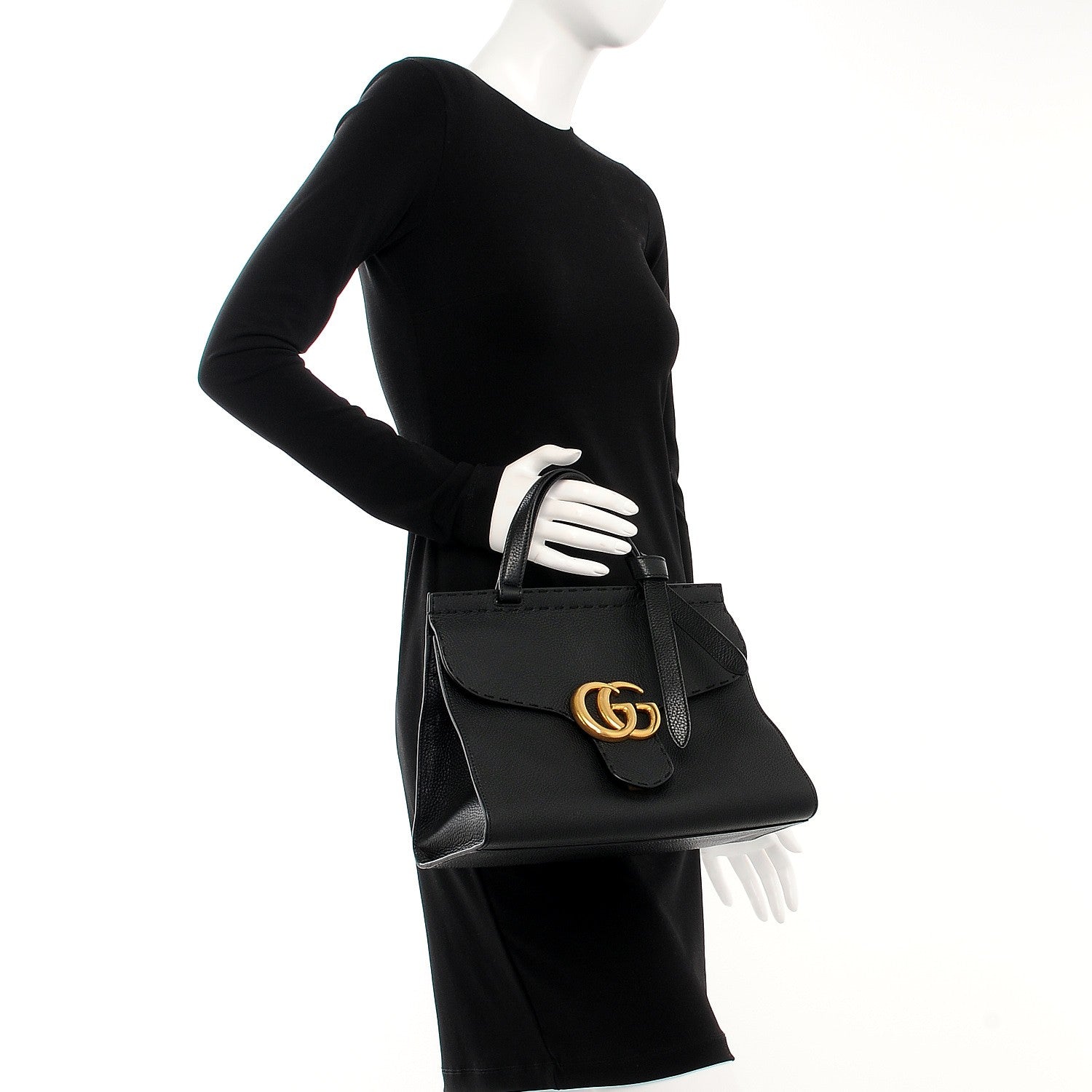Gucci Calfskin Small GG Marmont Top Handle Bag Black 3 of 8