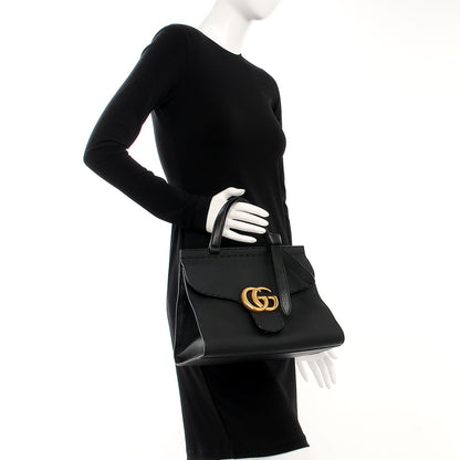 Gucci Calfskin Small GG Marmont Top Handle Bag Black 3 of 8