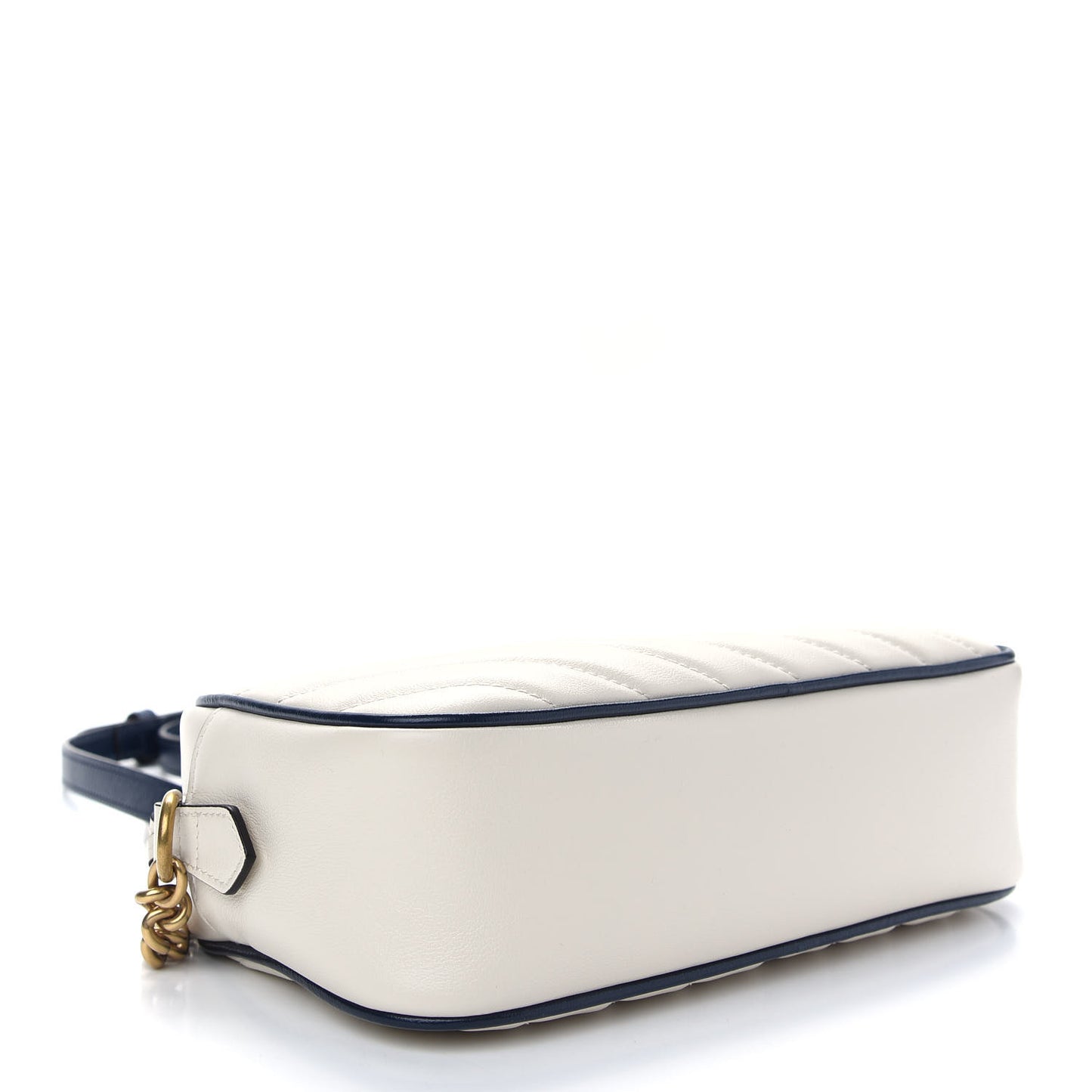 Vintage Effect Calfskin Matelasse Diagonal Small Torchon GG Marmont Chain Shoulder Bag Mystic White Blue Agata