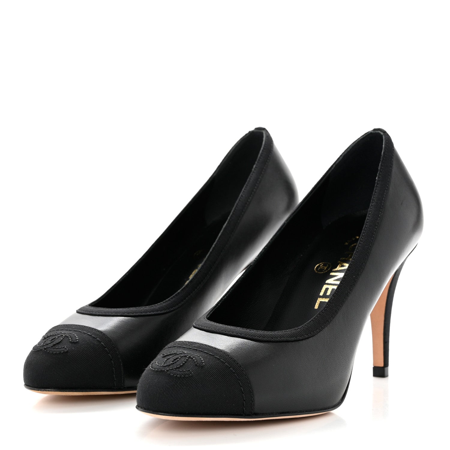 Chanel Lambskin Grosgrain Cap Toe CC Pumps 35.5 Black 3 of 9