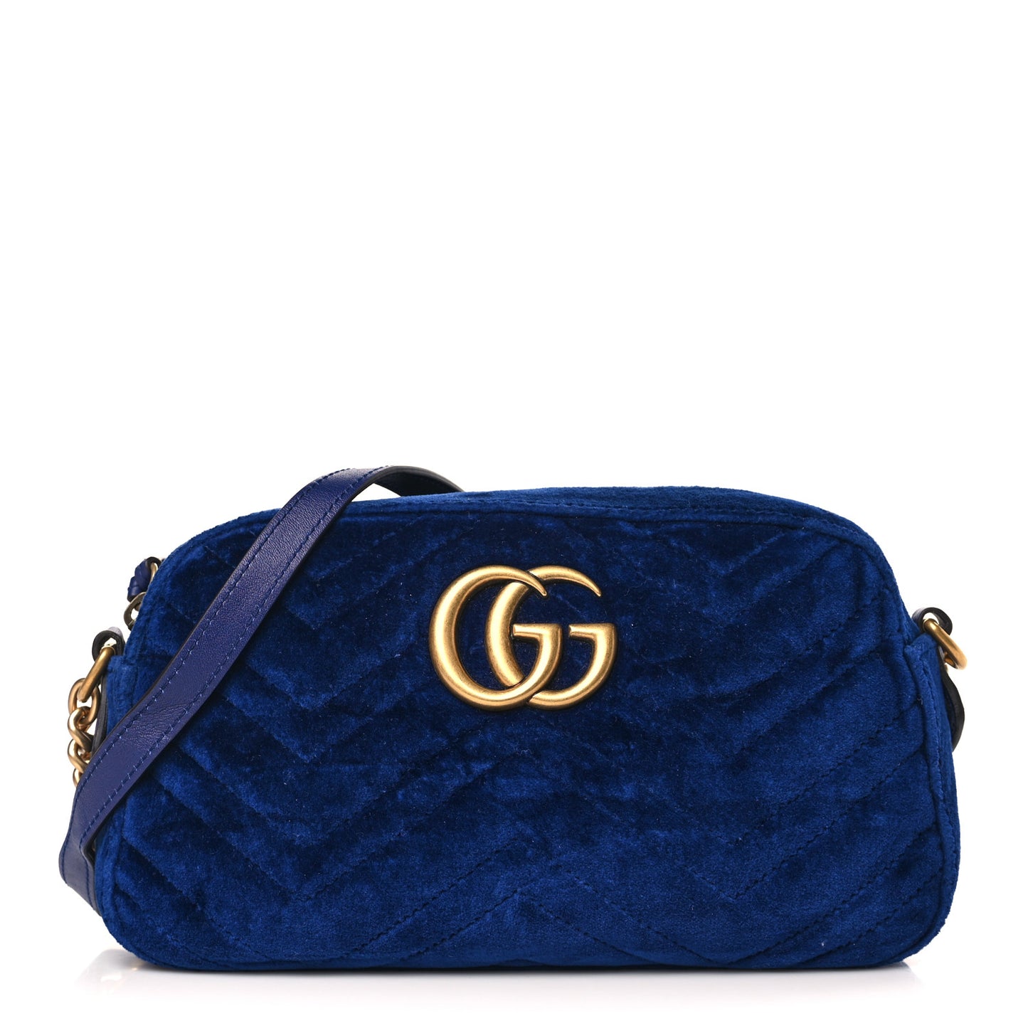 Velvet Matelasse Small GG Marmont Chain Shoulder Bag Cobalt