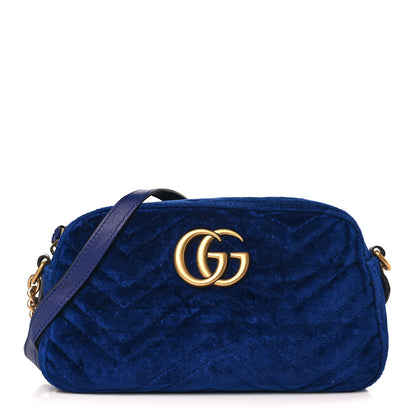 Gucci Velvet Matelasse Small GG Marmont Chain Shoulder Bag Cobalt 1 of 9