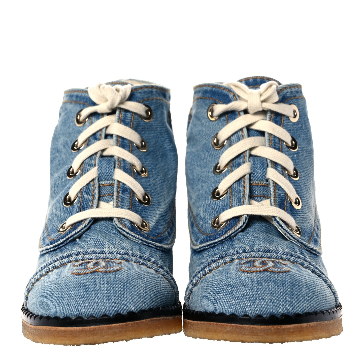 Denim Lace Up Boots 38.5 Light Blue