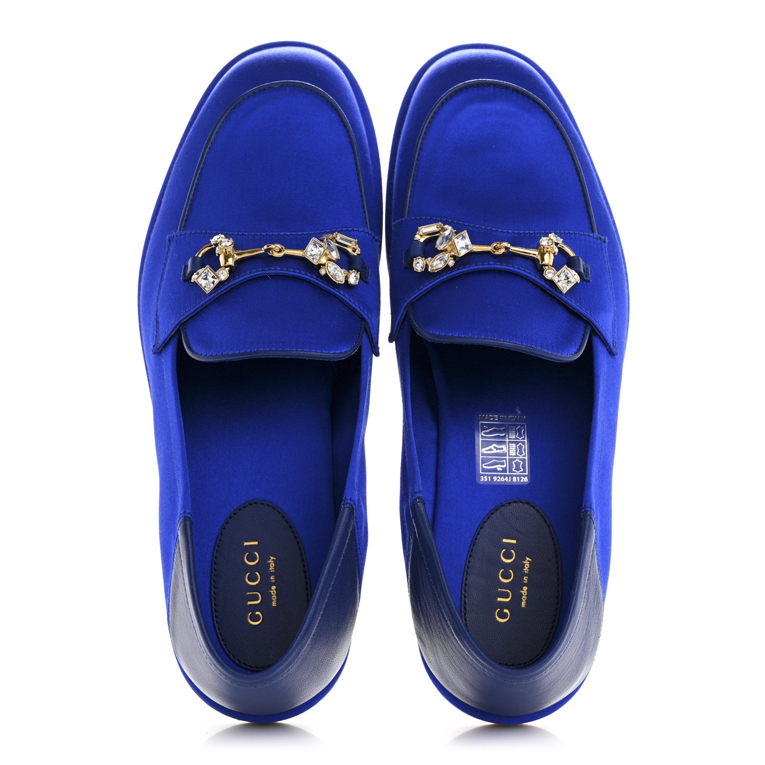 Gucci Satin Crystal Horsebit Slip On Loafers 36 Electric Blue 2 of 10