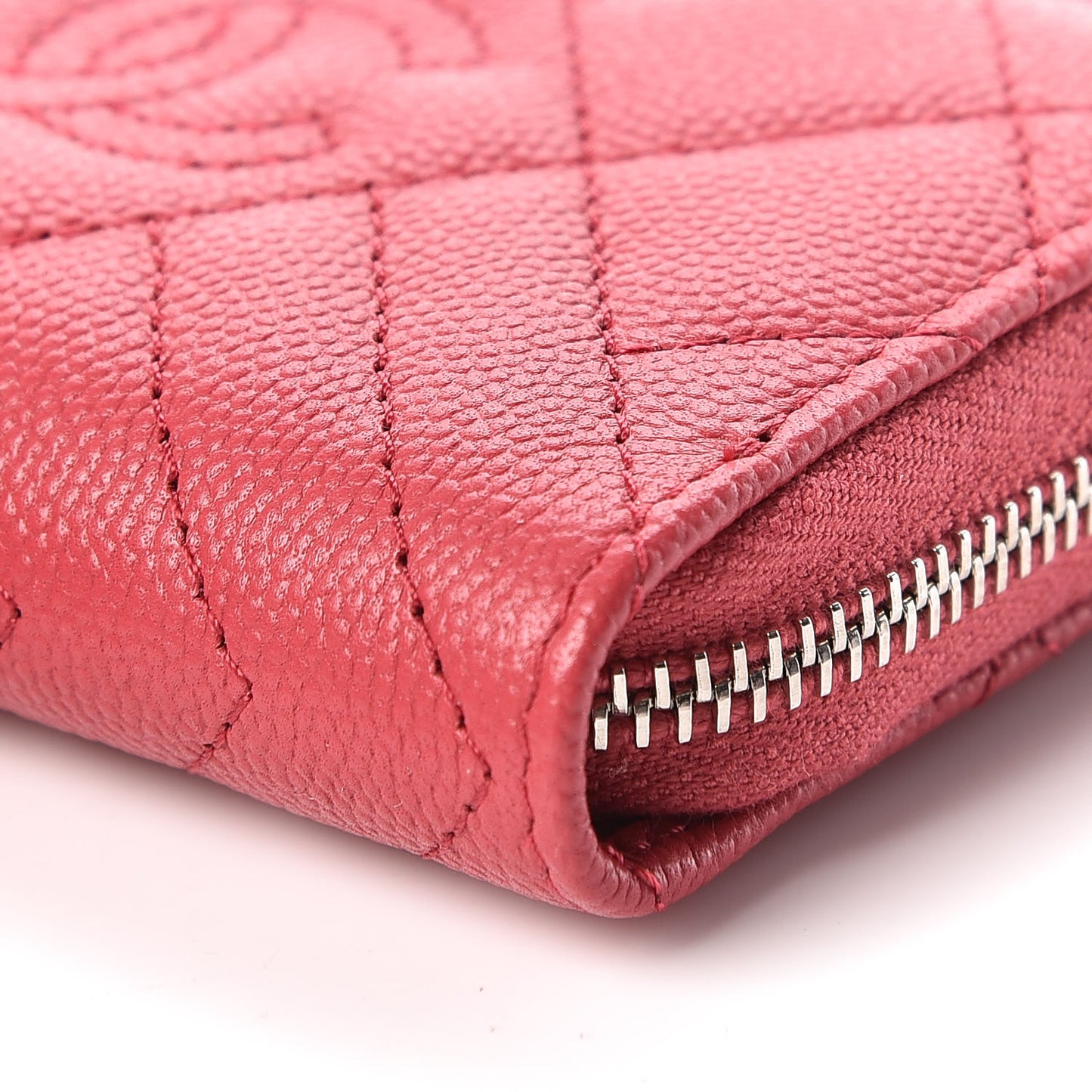 Caviar Quilted Diamond CC Duo Zip Coin Purse Pink
