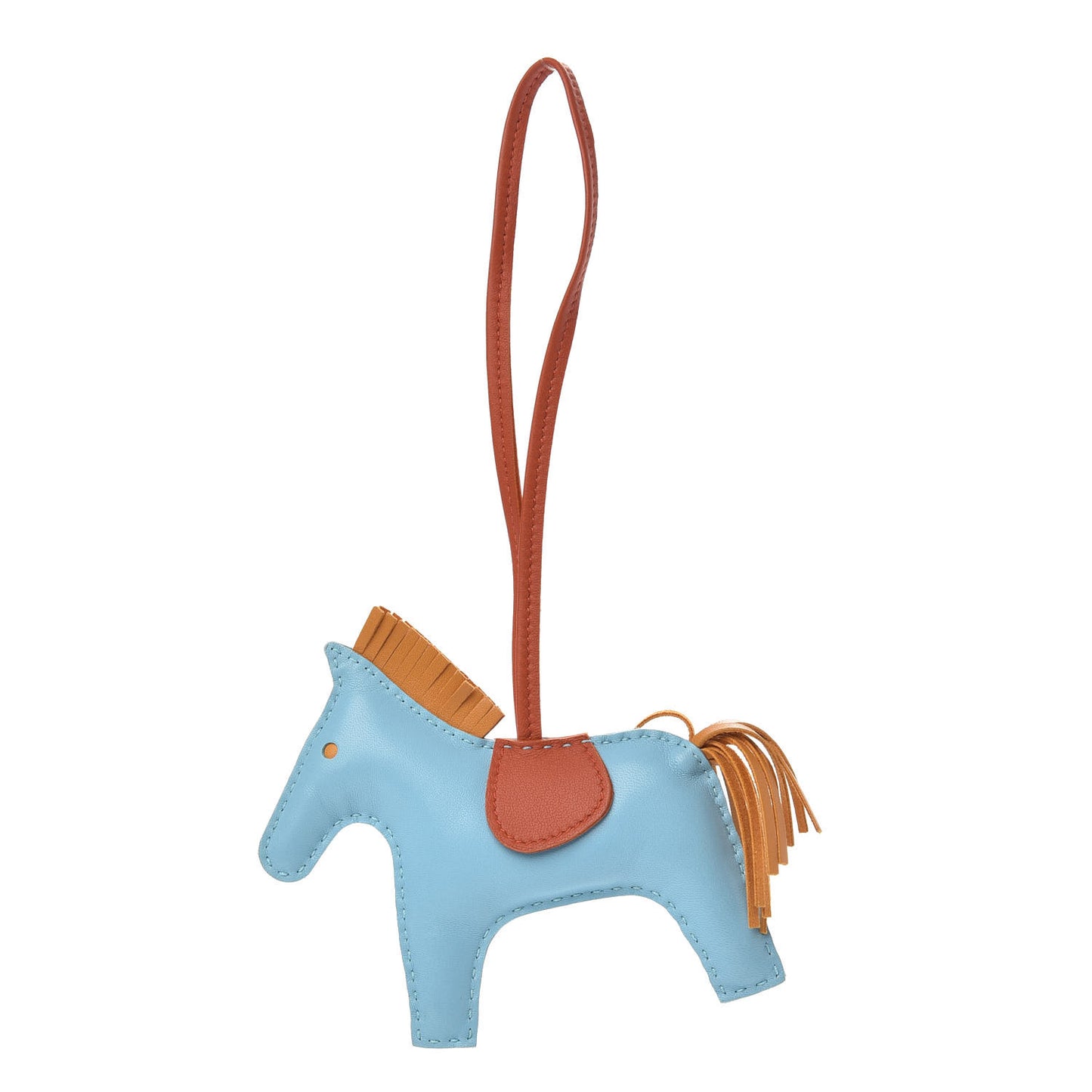 Milo Lambskin Grigri Rodeo Horse Bag Charm MM Celeste Naturel Bouton D'Or Cornaline