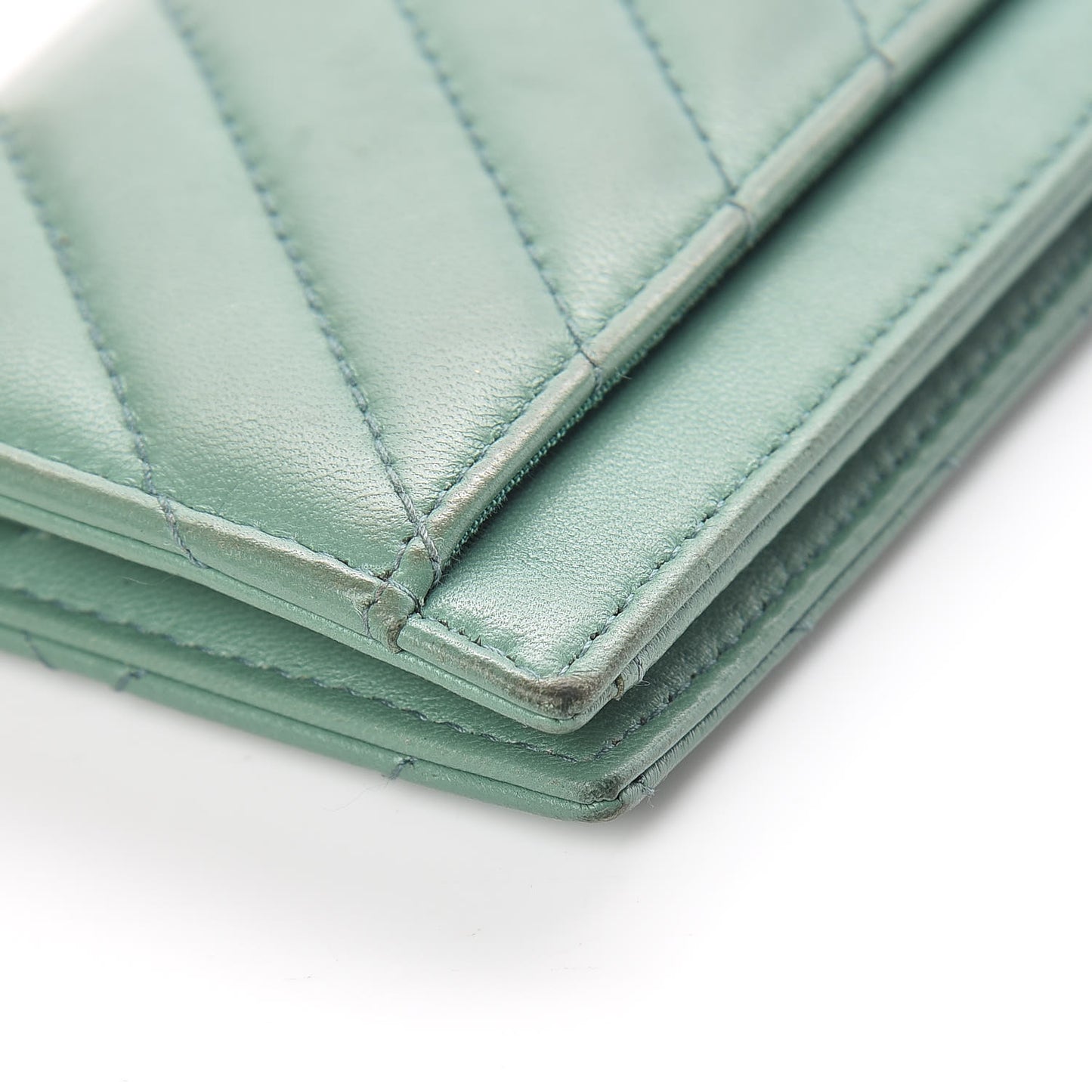 Lambskin Chevron Quilted Card Holder Wallet Green