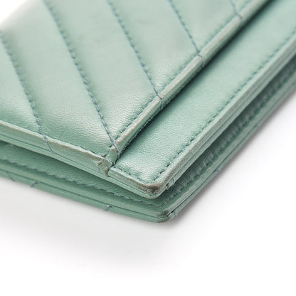 Chanel Lambskin Chevron Quilted Card Holder Wallet Green 15 of 17