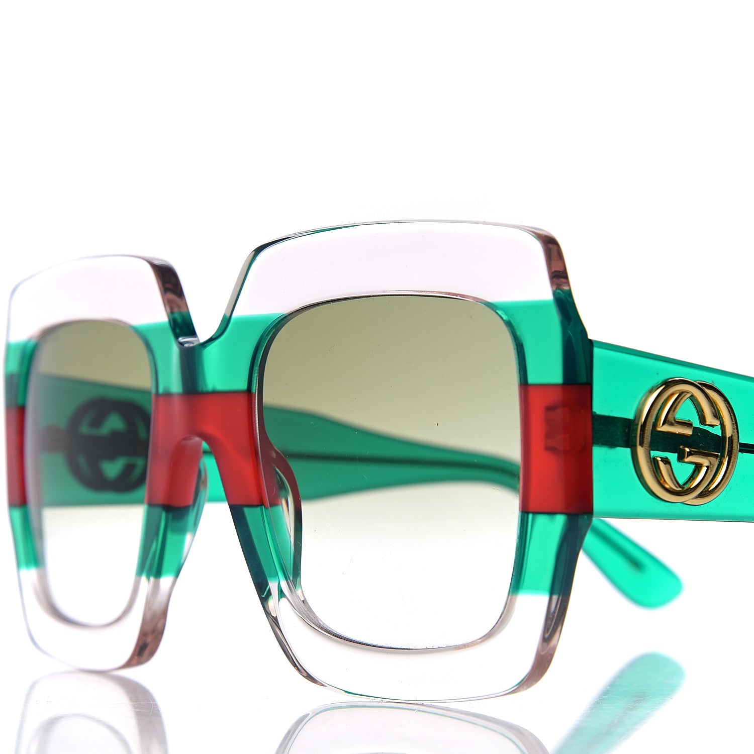 Gucci Square Web Frame GG0178S Sunglasses Green Red 7 of 8