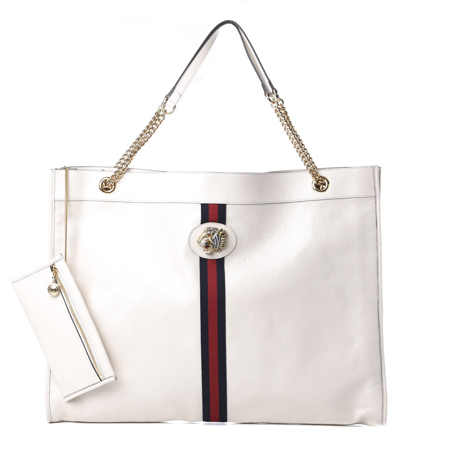 Gucci Calfskin Maxi Rajah Chain Tote White 1 of 8