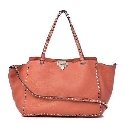 Valentino Garavani Pebbled Calfskin Medium Rockstud Tote Coral 1 of 10