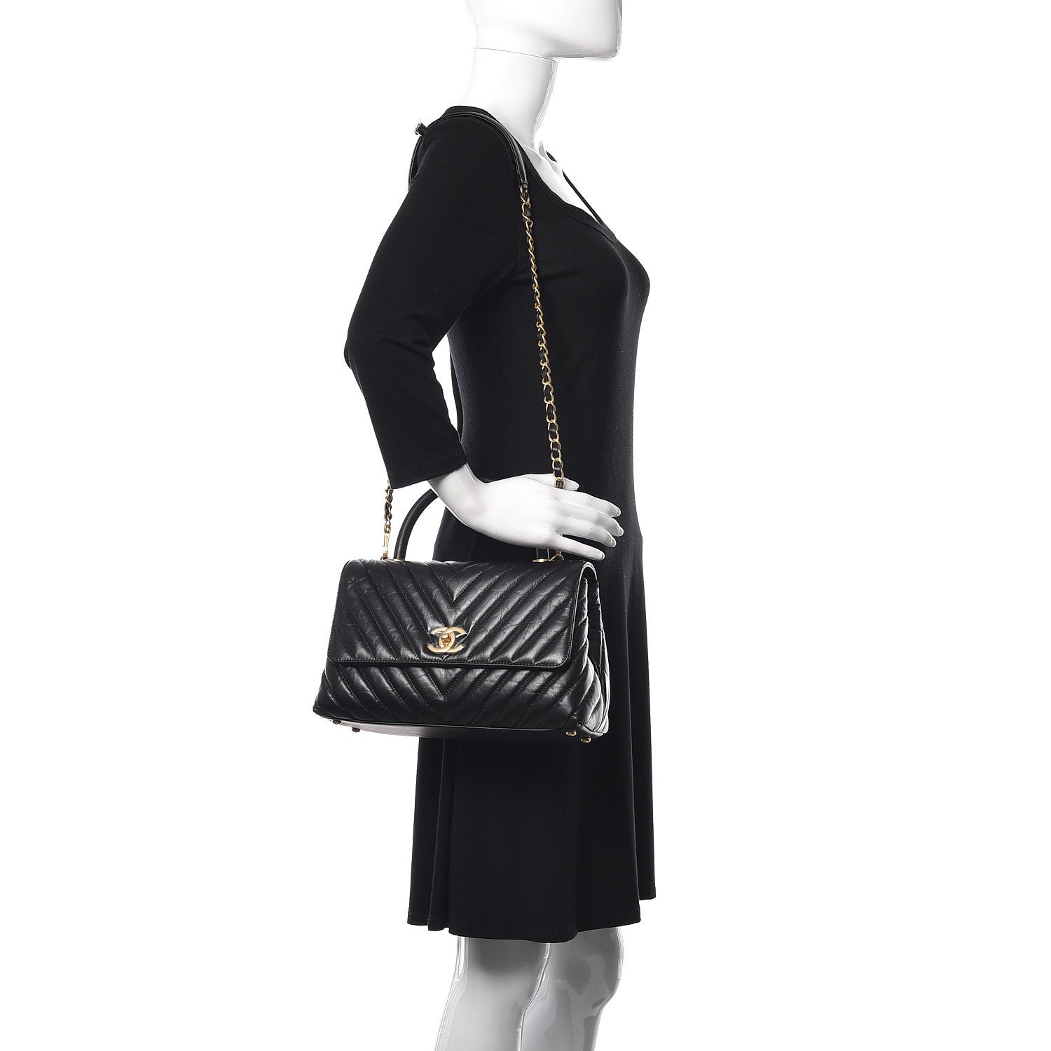 Chanel Calfskin Chevron Quilted Small Coco Handle Flap Black 2 of 12
