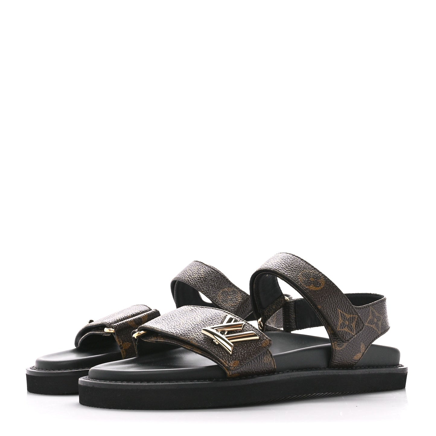 Monogram LV Sunset Comfort Flat Sandals 38 Cacao Brown